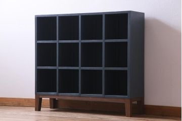 ペイント家具　3×4マス　脚付リメイク　ダークカラーが格好いいマス目棚(ロッカー、下駄箱、オープンラック、収納棚)