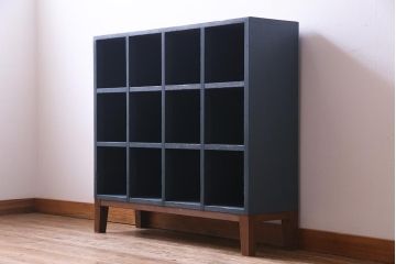 ペイント家具　3×4マス　脚付リメイク　ダークカラーが格好いいマス目棚(ロッカー、下駄箱、オープンラック、収納棚)