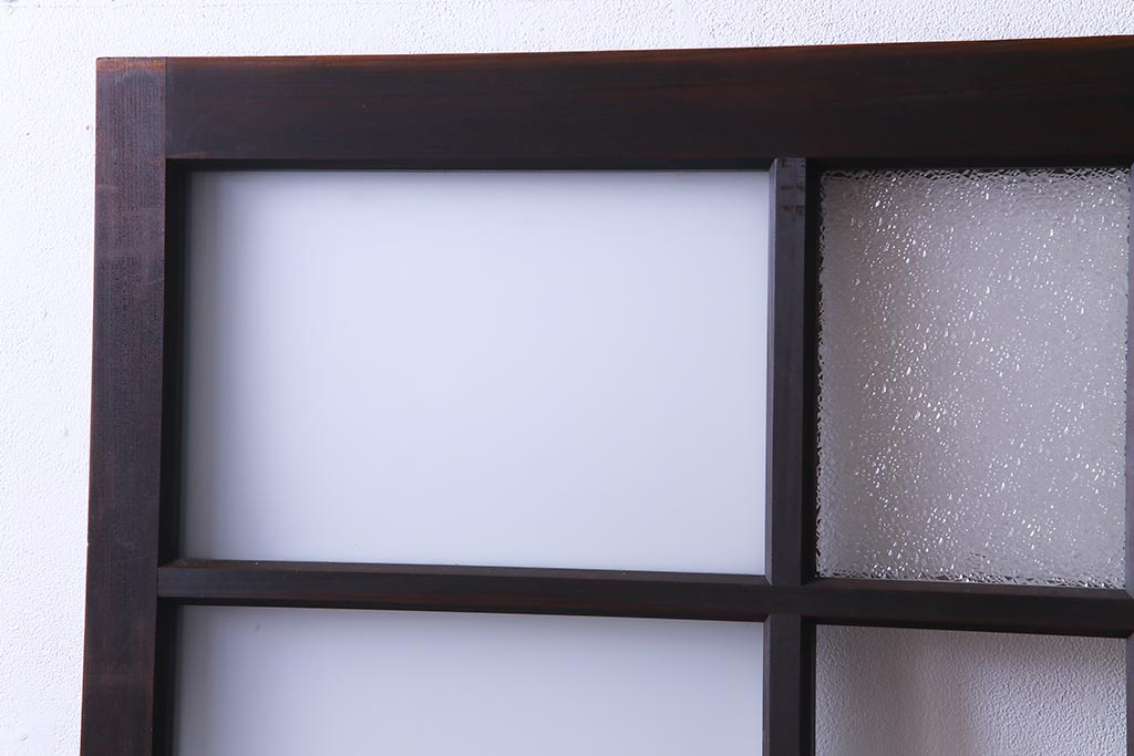 和製アンティーク　昭和初期　ダイヤガラス入り　和モダンな雰囲気漂う味わい深いガラス戸2枚セット(建具、引き戸)