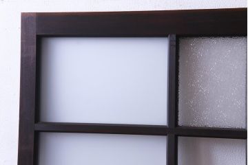 和製アンティーク　昭和初期　ダイヤガラス入り　和モダンな雰囲気漂う味わい深いガラス戸2枚セット(建具、引き戸)