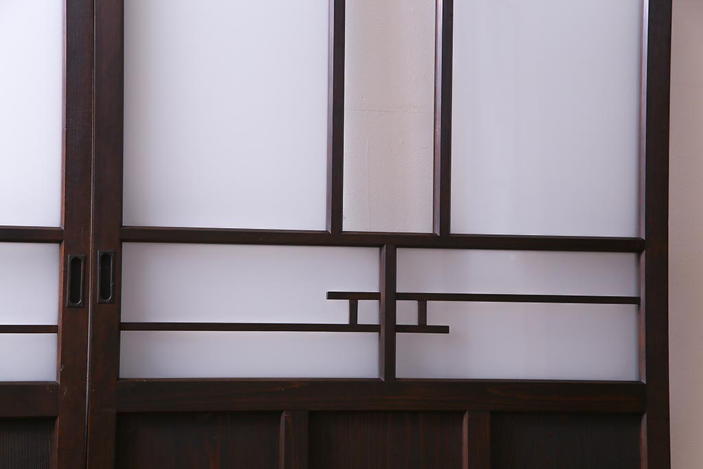 和製アンティーク　昭和初期　ダイヤガラス入り　和モダンな雰囲気漂う味わい深いガラス戸2枚セット(建具、引き戸)