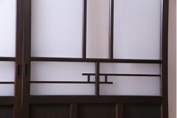 和製アンティーク　昭和初期　ダイヤガラス入り　和モダンな雰囲気漂う味わい深いガラス戸2枚セット(建具、引き戸)