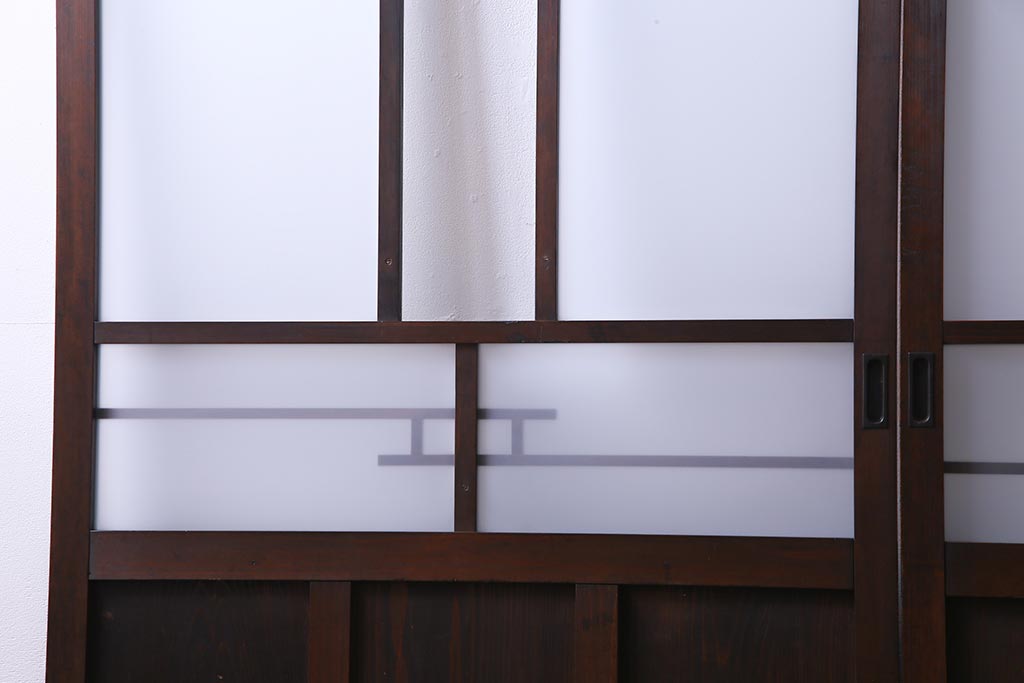 和製アンティーク　昭和初期　ダイヤガラス入り　和モダンな雰囲気漂う味わい深いガラス戸2枚セット(建具、引き戸)