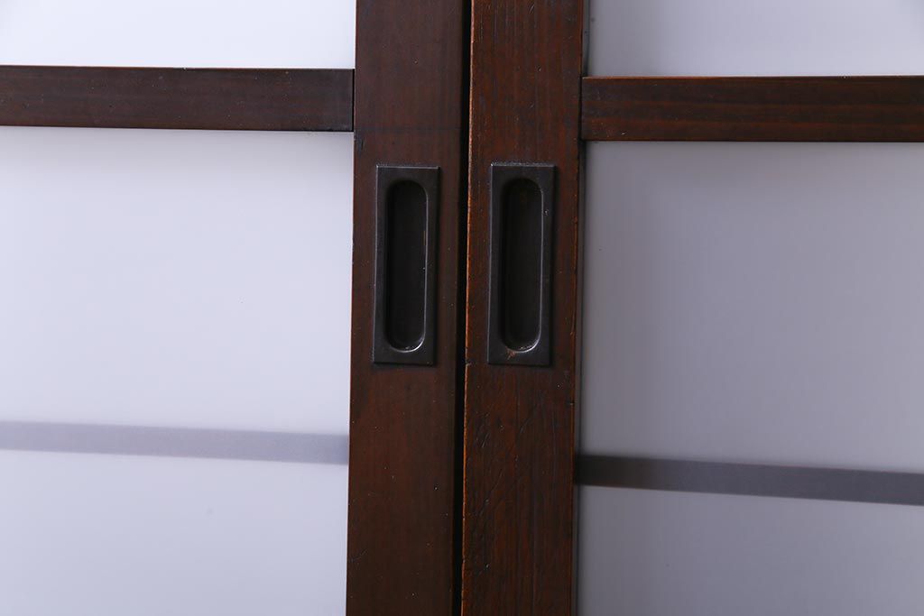 和製アンティーク　昭和初期　ダイヤガラス入り　和モダンな雰囲気漂う味わい深いガラス戸2枚セット(建具、引き戸)