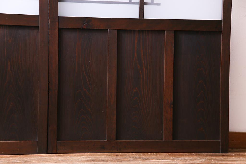 和製アンティーク　昭和初期　ダイヤガラス入り　和モダンな雰囲気漂う味わい深いガラス戸2枚セット(建具、引き戸)