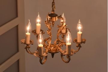 フランスビンテージ　青銅製　6灯　エレガントな雰囲気漂うケージシャンデリア(天井照明)