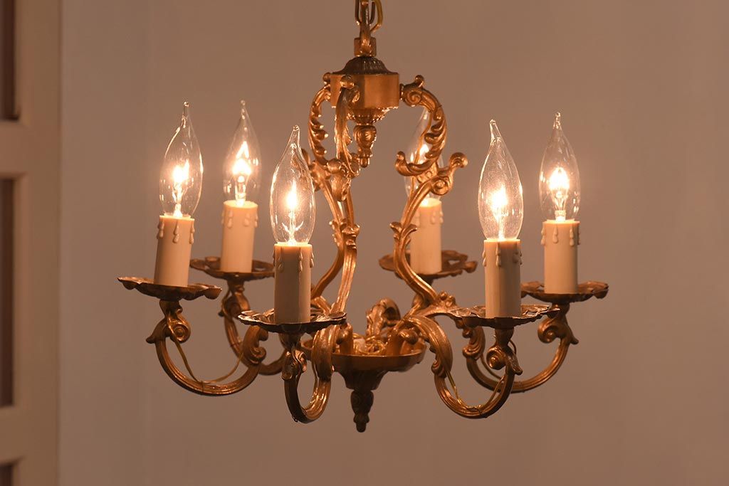 フランスビンテージ　青銅製　6灯　エレガントな雰囲気漂うケージシャンデリア(天井照明)