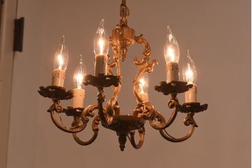 フランスビンテージ　青銅製　6灯　エレガントな雰囲気漂うケージシャンデリア(天井照明)