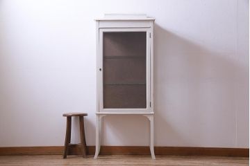 フランスアンティーク　ペイント家具　シャビーシックな雰囲気漂うガラスケース(陳列棚)