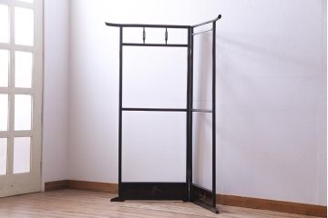 アンティーク雑貨　昭和中期　鶴図柄　フック付き　艶やかな漆塗りが上品な二つ折り衣桁
