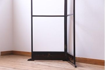 アンティーク雑貨　昭和中期　鶴図柄　フック付き　艶やかな漆塗りが上品な二つ折り衣桁