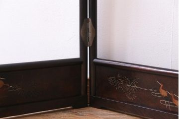 アンティーク雑貨　昭和中期　鶴図柄　フック付き　艶やかな漆塗りが上品な二つ折り衣桁