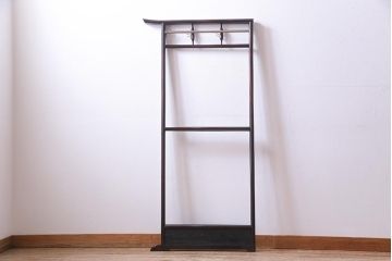 アンティーク雑貨　昭和中期　鶴図柄　フック付き　艶やかな漆塗りが上品な二つ折り衣桁