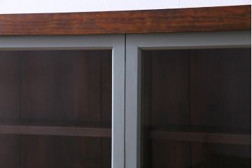 ペイント家具　青みのあるカラーが目を引くレトロな薄型収納棚(戸棚、サイドボード)