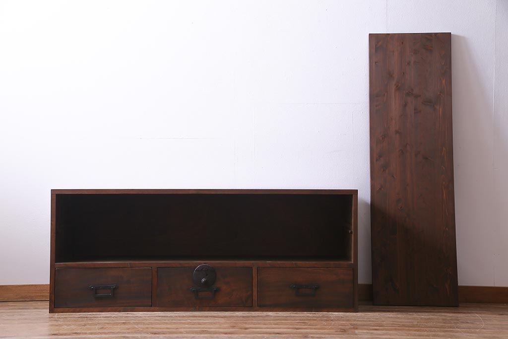 ラフジュ工房オリジナル　古い箪笥の引き出しを使ったリメイクローボード(テレビボード、収納棚)