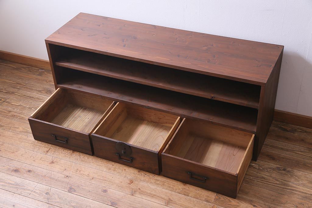 ラフジュ工房オリジナル　古い箪笥の引き出しを使ったリメイクローボード(テレビボード、収納棚)