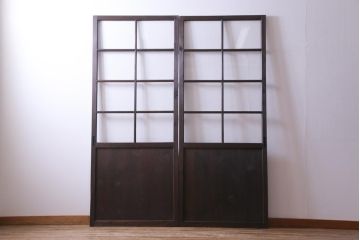 和製アンティーク　激レア　シンプルなデザインがレトロな背の高いガラス戸2枚セット(建具、引き戸)