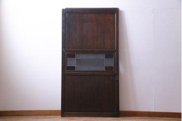 和製アンティーク　ラフジュ工房オリジナルステンドグラス　結霜ガラスとステンドグラス入りの和モダンなガラス帯戸1枚(板戸、引戸)