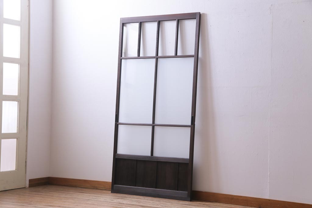 昭和初期　モールガラスとすりガラスを組み入れた和モダンなガラス戸1枚(引戸、建具)