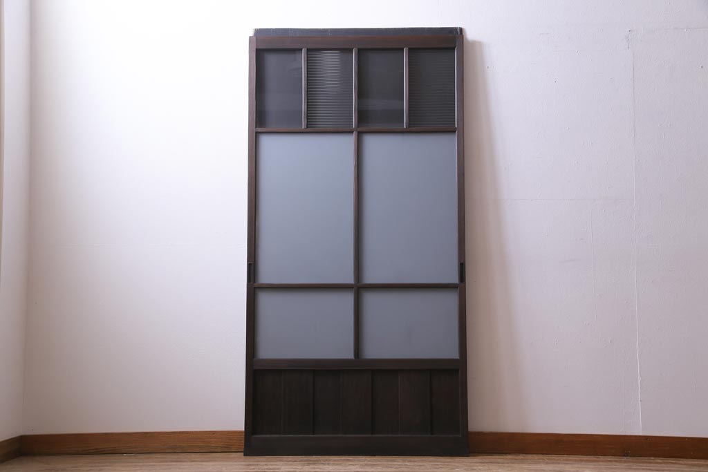 昭和初期　モールガラスとすりガラスを組み入れた和モダンなガラス戸1枚(引戸、建具)