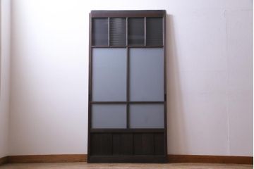 昭和初期　モールガラスとすりガラスを組み入れた和モダンなガラス戸1枚(引戸、建具)