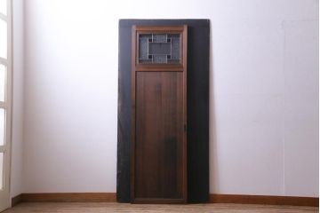 昭和初期　ラフジュ工房オリジナルステンドグラス　色ガラスと結霜ガラスがアクセントのステンドグラス入り引戸1枚(建具)(1)