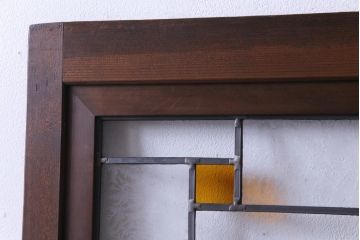 昭和初期　ラフジュ工房オリジナルステンドグラス　色ガラスと結霜ガラスがアクセントのステンドグラス入り引戸1枚(建具)(1)