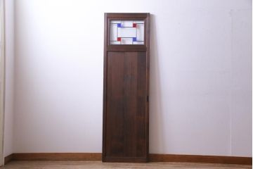 昭和初期　ラフジュ工房オリジナルステンドグラス　色ガラスと結霜ガラスがアクセントのステンドグラス入り引戸1枚(建具)(2)