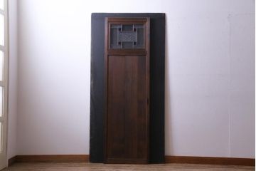 昭和初期　ラフジュ工房オリジナルステンドグラス　色ガラスと結霜ガラスがアクセントのステンドグラス入り引戸1枚(建具)(2)