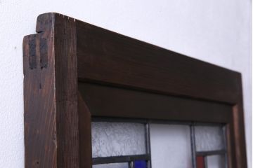 昭和初期　ラフジュ工房オリジナルステンドグラス　色ガラスと結霜ガラスがアクセントのステンドグラス入り引戸1枚(建具)(2)