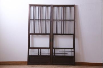 当店オリジナルガラス　変わり花菱　デザインガラスを使用したレトロな雰囲気のガラス戸2枚セット(建具、引き戸)