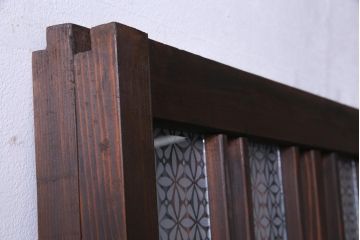 当店オリジナルガラス　変わり花菱　デザインガラスを使用したレトロな雰囲気のガラス戸2枚セット(建具、引き戸)