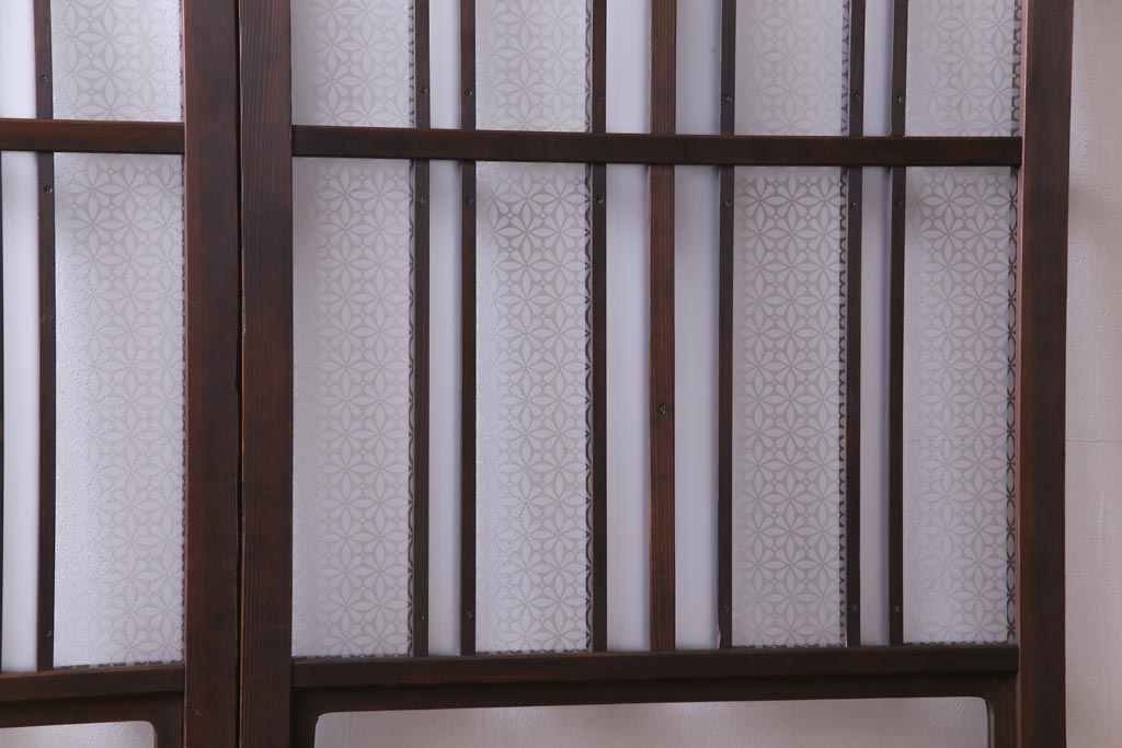 当店オリジナルガラス　変わり花菱　デザインガラスを使用したレトロな雰囲気のガラス戸2枚セット(建具、引き戸)