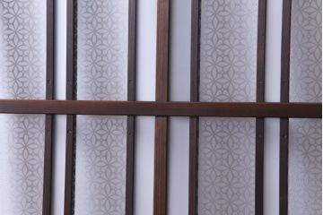 当店オリジナルガラス　変わり花菱　デザインガラスを使用したレトロな雰囲気のガラス戸2枚セット(建具、引き戸)