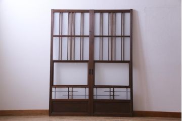 当店オリジナルガラス　変わり花菱　デザインガラスを使用したレトロな雰囲気のガラス戸2枚セット(建具、引き戸)(1)