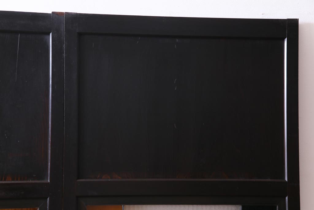 和製アンティーク　色ガラス・デザインガラス入り　ノスタルジックな雰囲気がお洒落な板戸2枚セット(建具、引き戸)