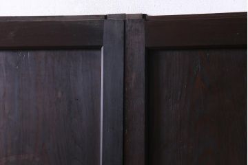 和製アンティーク　色ガラス・デザインガラス入り　ノスタルジックな雰囲気がお洒落な板戸2枚セット(建具、引き戸)