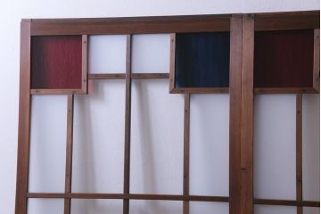 昭和初期　色ガラス入り　レトロモダンな雰囲気がお洒落なガラス戸2枚セット(建具、引き戸)