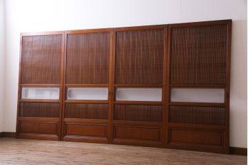 昭和中期　極上品　腰板ケヤキ材　趣と品のある佇まいが魅力の格子戸4枚セット(引き戸、建具)