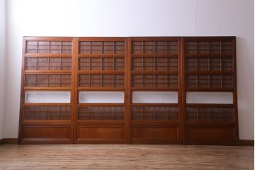 昭和中期　極上品　腰板ケヤキ材　趣と品のある佇まいが魅力の格子戸4枚セット(引き戸、建具)
