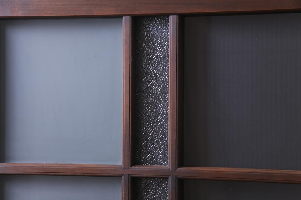 和製アンティーク　ダイヤガラス・すりガラス入り　レトロな雰囲気漂うガラス戸2枚セット(建具、引き戸)