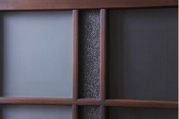 和製アンティーク　ダイヤガラス・すりガラス入り　レトロな雰囲気漂うガラス戸2枚セット(建具、引き戸)