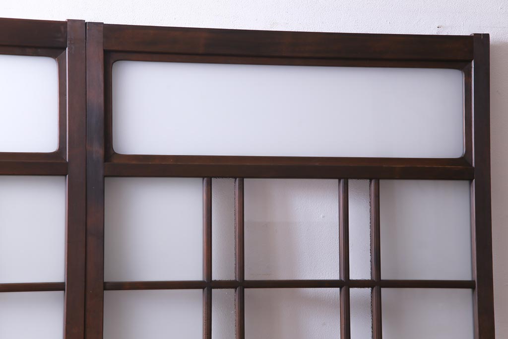 和製アンティーク　ダイヤガラス・すりガラス入り　レトロな雰囲気漂うガラス戸2枚セット(建具、引き戸)