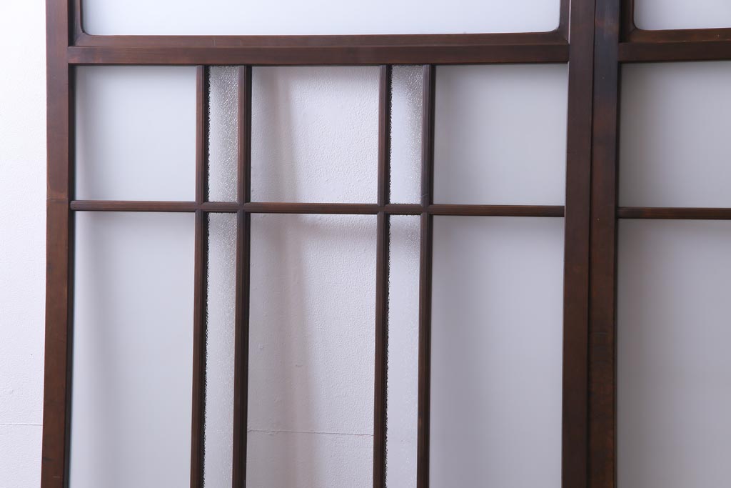 和製アンティーク　ダイヤガラス・すりガラス入り　レトロな雰囲気漂うガラス戸2枚セット(建具、引き戸)