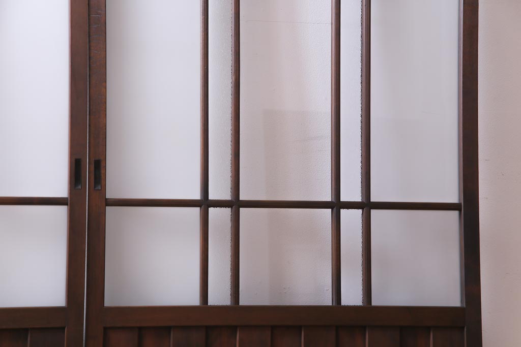 和製アンティーク　ダイヤガラス・すりガラス入り　レトロな雰囲気漂うガラス戸2枚セット(建具、引き戸)