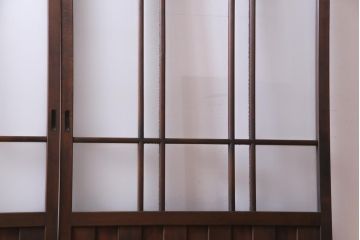 和製アンティーク　ダイヤガラス・すりガラス入り　レトロな雰囲気漂うガラス戸2枚セット(建具、引き戸)