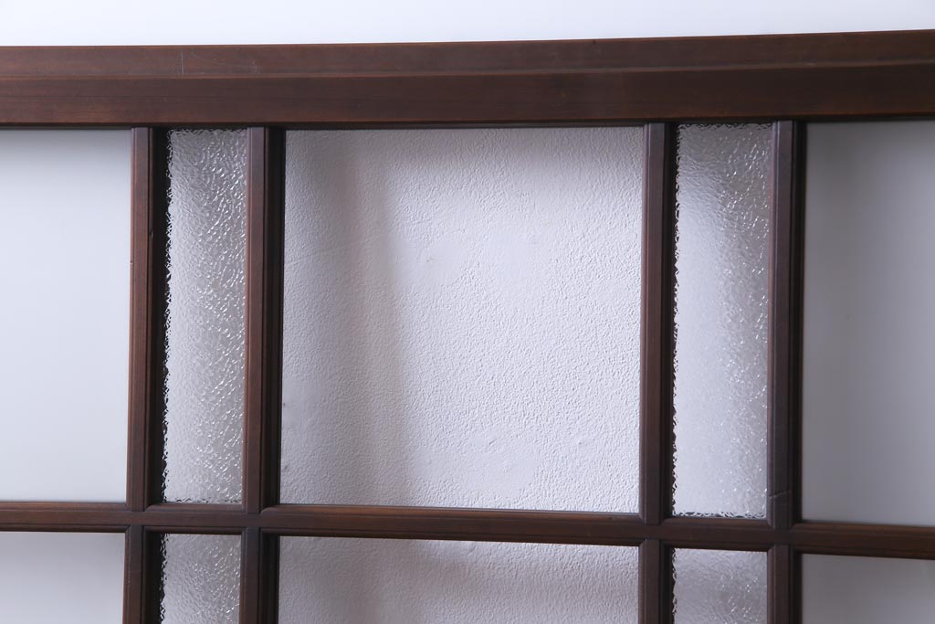 和製アンティーク　ダイヤガラス・すりガラス入り　レトロな雰囲気漂うガラス戸2枚セット(建具、引き戸)