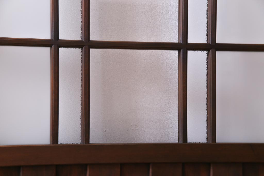 和製アンティーク　ダイヤガラス・すりガラス入り　レトロな雰囲気漂うガラス戸2枚セット(建具、引き戸)