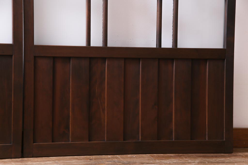 和製アンティーク　ダイヤガラス・すりガラス入り　レトロな雰囲気漂うガラス戸2枚セット(建具、引き戸)