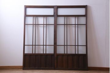 和製アンティーク　ダイヤガラス・すりガラス入り　レトロな雰囲気漂うガラス戸2枚セット(建具、引き戸)